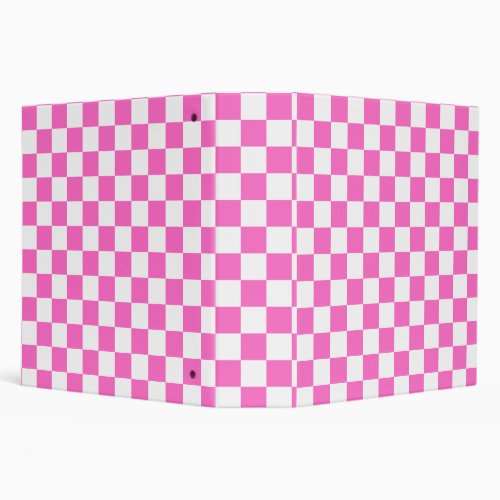 Neon Pink and White Checkered Checkerboard Vintage 3 Ring Binder