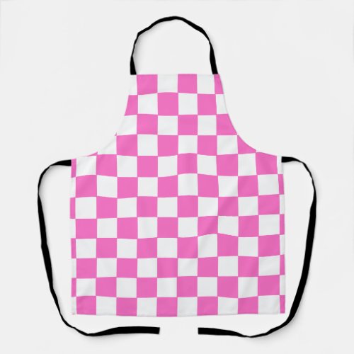 Neon Pink and White Checkered Checkerboard Vintage Apron