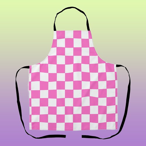 Neon Pink and White Checkered Checkerboard Vintage Apron