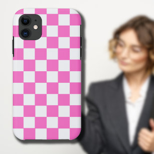 Neon Pink and White Checkered Checkerboard Vintage iPhone 11 Case