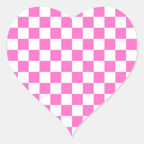 Neon Pink and White Checkered Checkerboard Vintage Heart Sticker