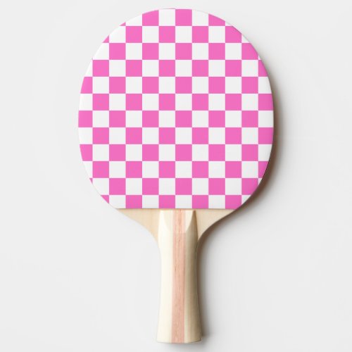 Neon Pink and White Checkered Checkerboard Vintage Ping Pong Paddle