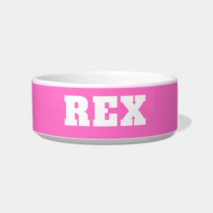 Neon Pink and White Modern Name Pet Bowl