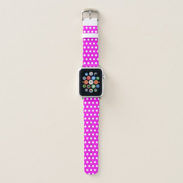 Neon pink and White polka dots retro pattern Apple Watch Band (Front)