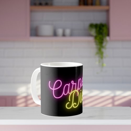 Neon Pink and Yellow Carpe Diem  Two_Tone Coffee Mug