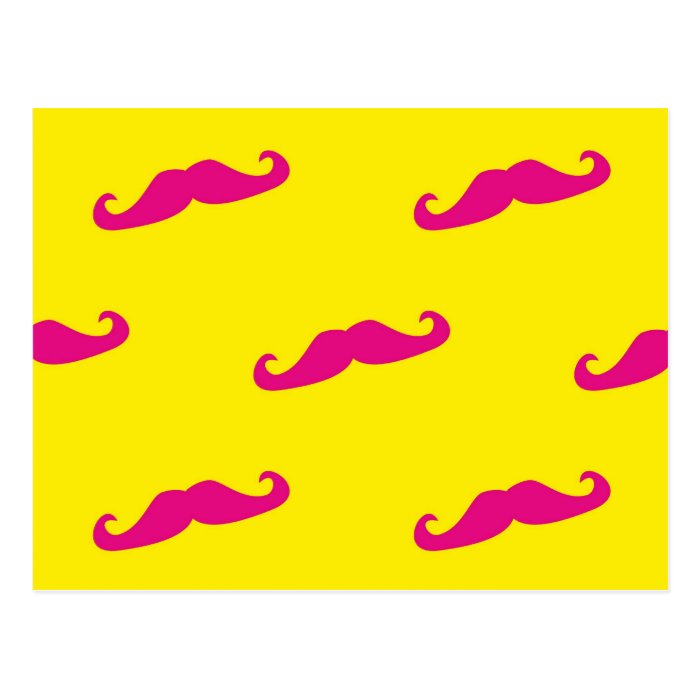 Neon pink and yellow mustache post card