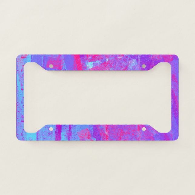 Neon Pink & Aqua Blue Abstract License Plate Frame (Front)
