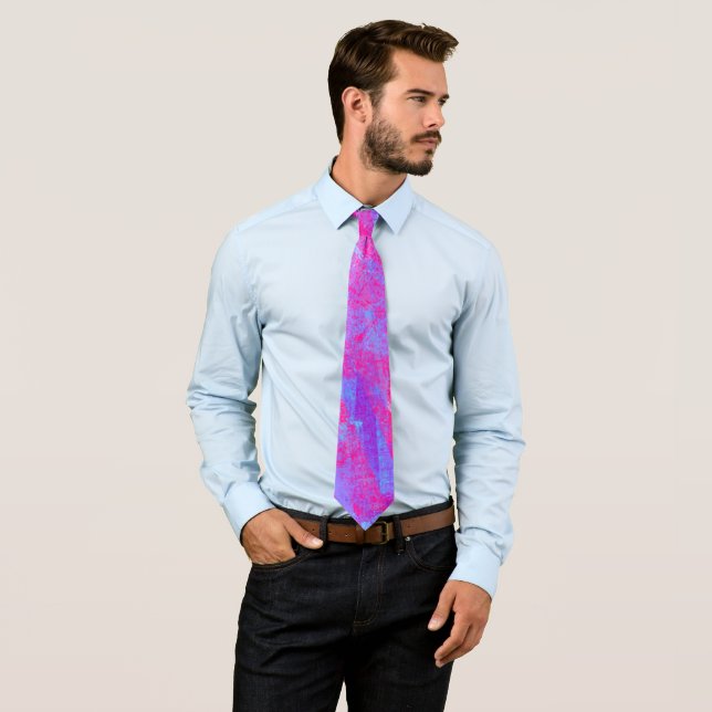 Neon Pink & Aqua Blue Abstract Neck Tie (In Situ)