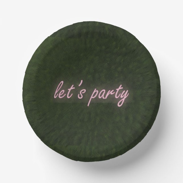 Neon Pink Artificial Grass Party Paper Bowls (Front)