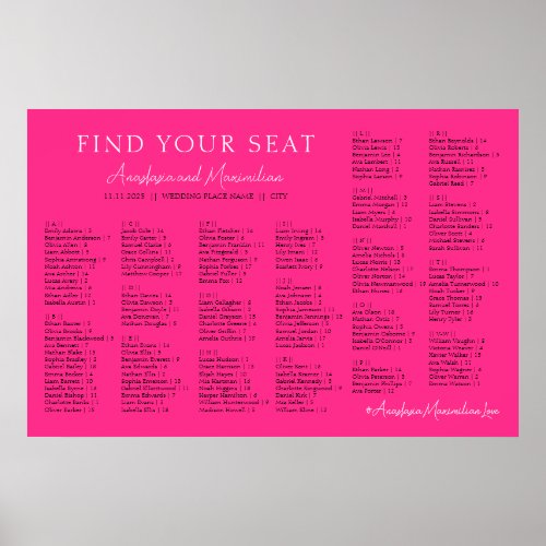 Neon Pink Basic Wedding Alphabetical Seating Chart