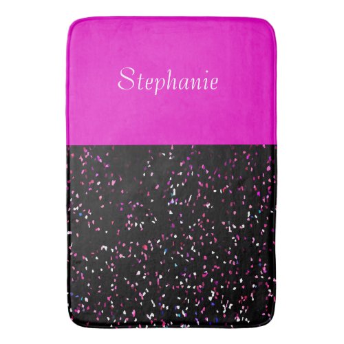 Neon Pink Black Glitter Patterns Custom Name Girly Bath Mat