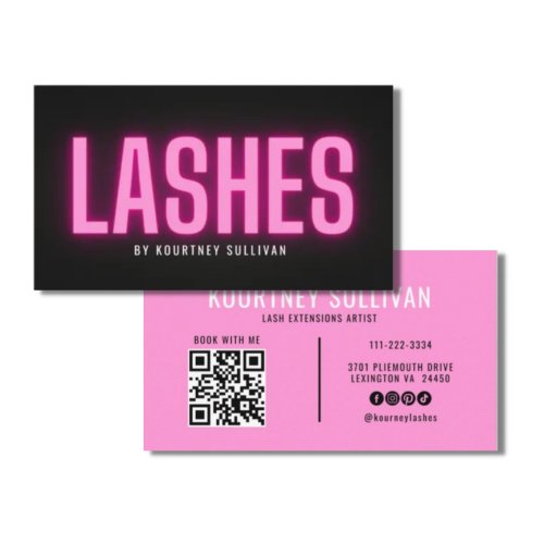 Neon Pink Black Lashes Technician Beauty  Business Card