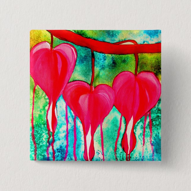 Neon pink Bleeding Hearts art flowers Button (Front)