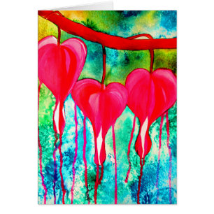 Neon pink Bleeding Hearts art flowers Cards