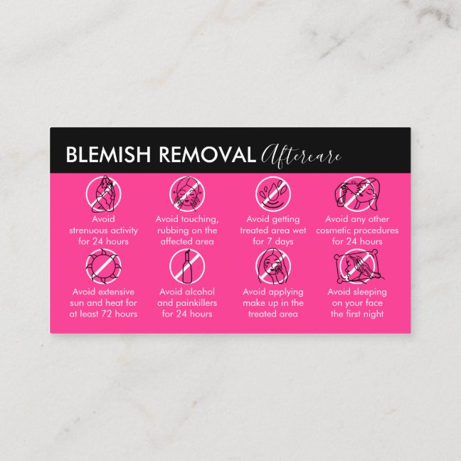 Neon Pink Blemish Removal aftercare Business Card