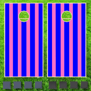 Neon Pink & Blue Cool Vintage Striped Cornhole Set