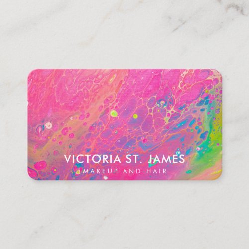 Neon Pink Blue Green Abstract Watercolor Business Card