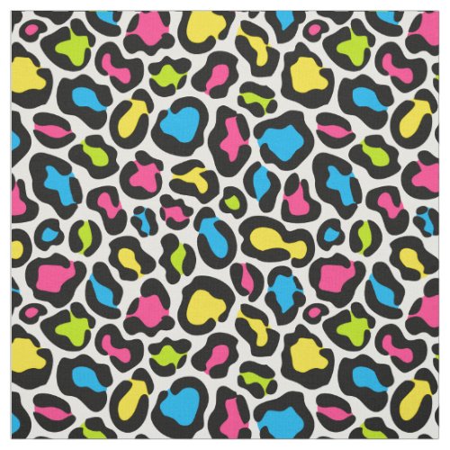 Neon Pink Blue Green Yellow Leopard Pattern Fabric