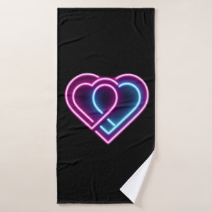 Neon pink/blue heart Valentine's day mug Bath Towel