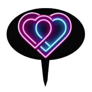 Neon pink/blue heart Valentine's day mug Cake Topper