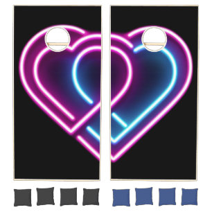 Neon pink/blue heart Valentine's day mug Cornhole Set