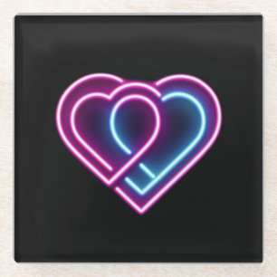 Neon pink/blue heart Valentine's day mug Glass Coaster