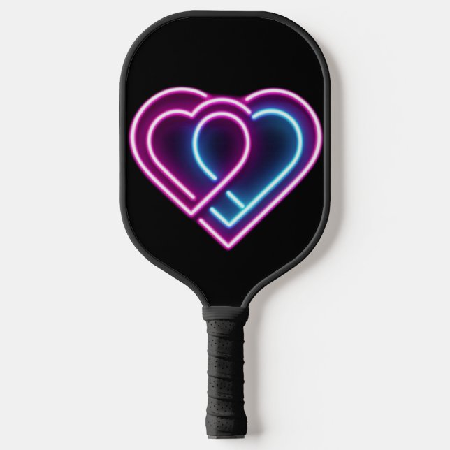 Neon pink/blue heart Valentine's day mug Pickleball Paddle (Front)