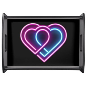 Neon pink/blue heart Valentine's day mug Serving Tray