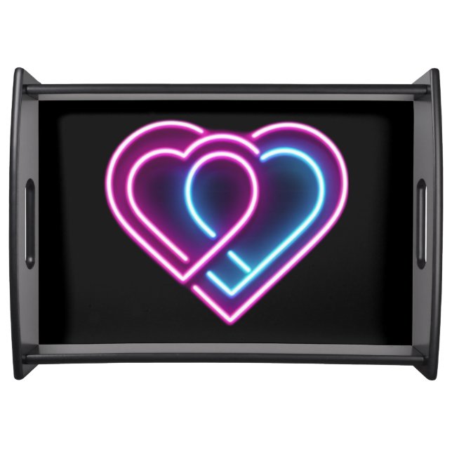 Neon pink/blue heart Valentine's day mug Serving Tray (Front)