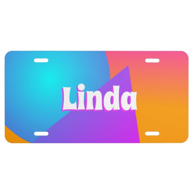 Neon Pink Blue Name Shapes Gradient  License Plate (Front)