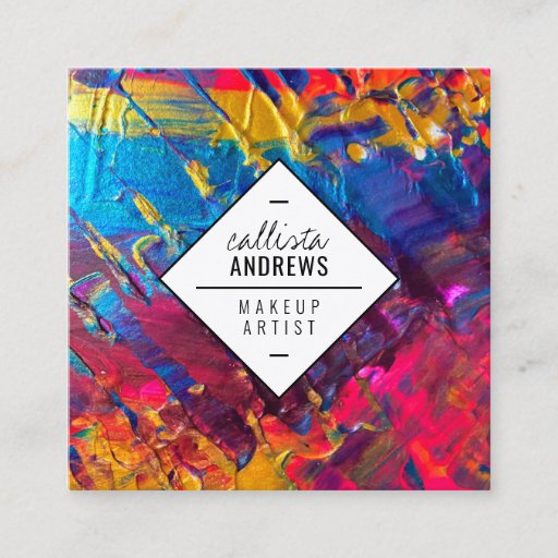 Customizable Neon Pink Blue Purple Gold Metallic Paint Makeup Square Business Card
