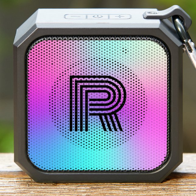 Neon Pink Blue & Purple Ombre Monogram Bluetooth Speaker (neon ombre monogram speaker)