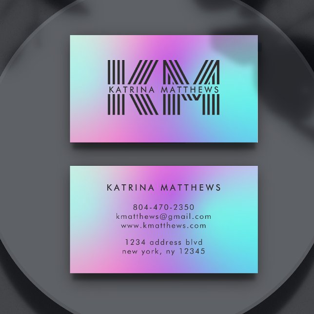 Neon Pink Blue & Purple Ombre Monogram Business Card (Neon Pink Blue & Purple Ombre Monogram Business Card
)