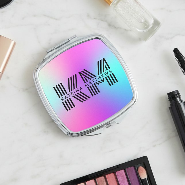 Neon Pink Blue & Purple Ombre Monogram Compact Mirror (Creator Uploaded)