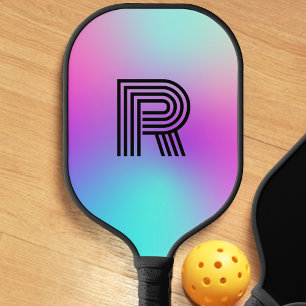 Neon Pink Blue & Purple Ombre Monogram Pickleball Paddle
