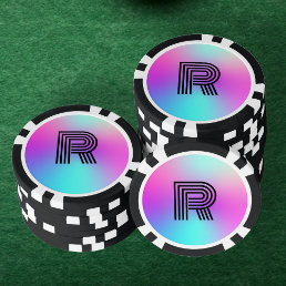 Neon Pink Blue &amp; Purple Ombre Monogram Poker Chips