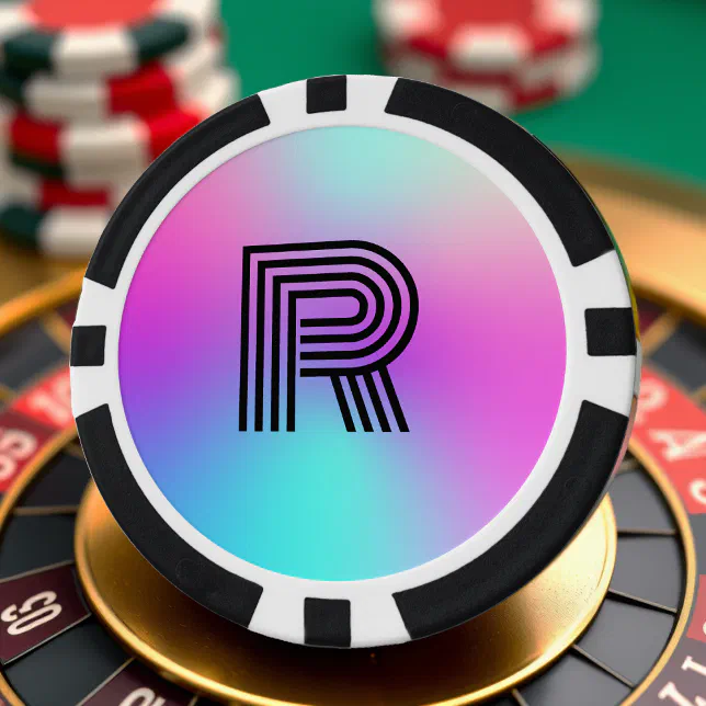 Neon Pink Blue & Purple Ombre Monogram Poker Chips
