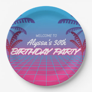 Neon Pink Blue Retro 80s Themed Birthday Party Nap Paper Plates