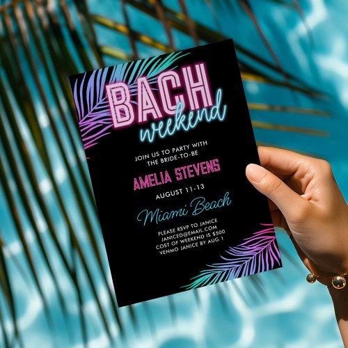 Neon Pink  Blue Tropical Bachelorette Weekend Invitation