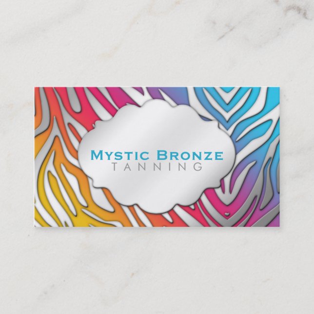 Neon Pink & Blue Zebra Print Tanning/Salon Business Card (Front)