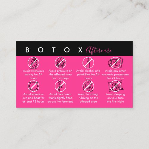Neon Pink Botox Aftercare Instructions Business Card