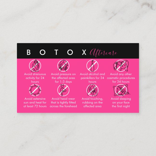 Neon Pink Botox Aftercare Instructions Business Card