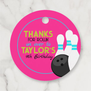 Neon Pink Bowling Birthday Favor Tags