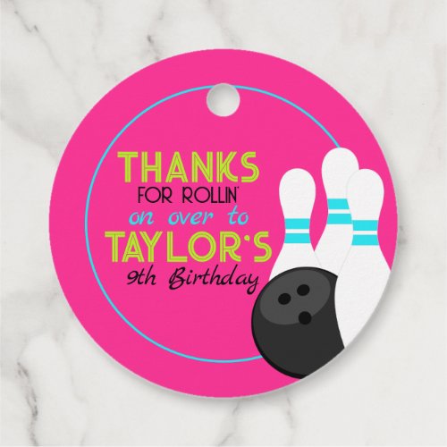 Neon Pink Bowling Birthday Favor Tags