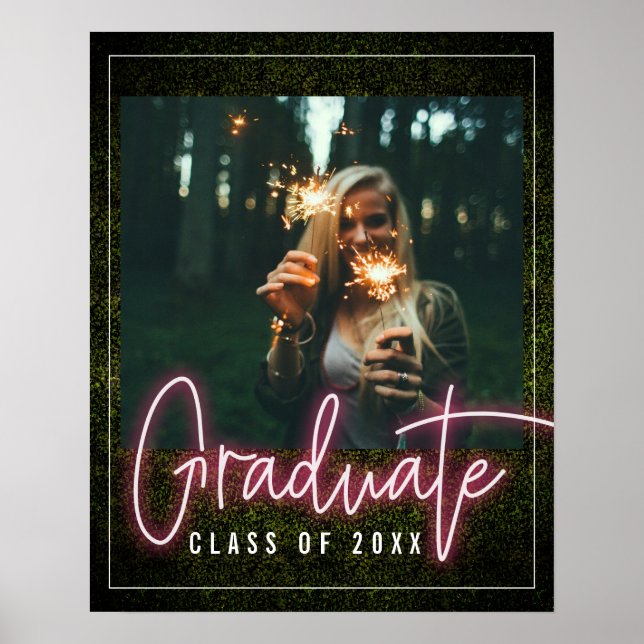 Neon Pink Boxwood Graduation Photo Class Of Poster (Front)