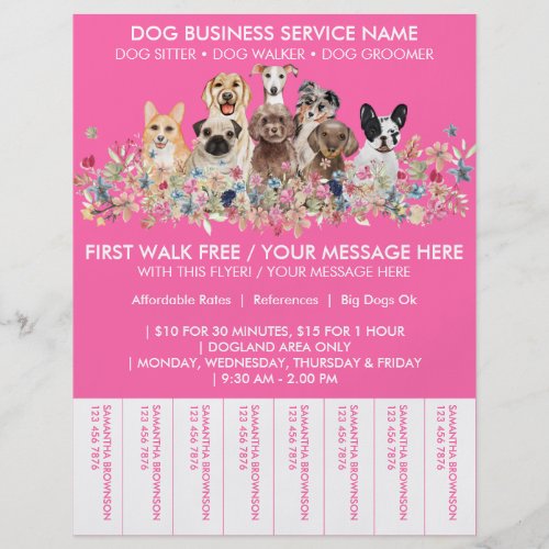 Neon Pink Breeds Dog Walker Budget Ticket Flyer
