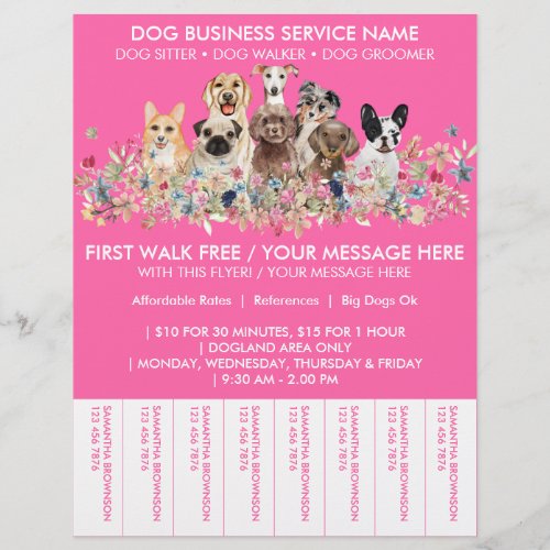 Neon Pink Breeds Dog Walker Budget Ticket Flyer