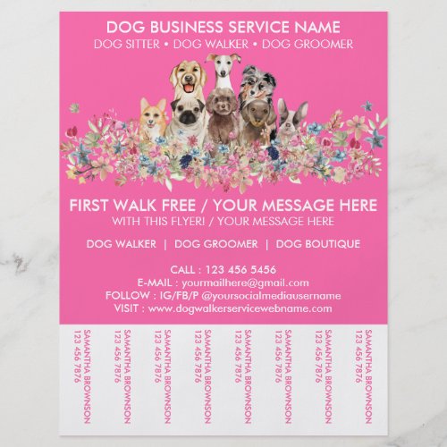 Neon Pink Breeds Dog Walker Service Flyer