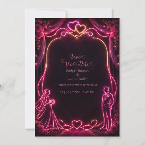 Neon pink Bride Groom Wedding Love Glow Invitation