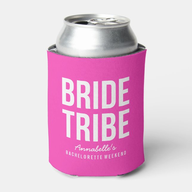 Neon Pink Bride Tribe Can Cooler (Can Front)